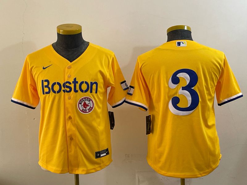 Youth 2025 Boston Red Sox #3 No Name Yellow City Edition Nike MLB Jersey style 05->ncaa teams->NCAA Jersey